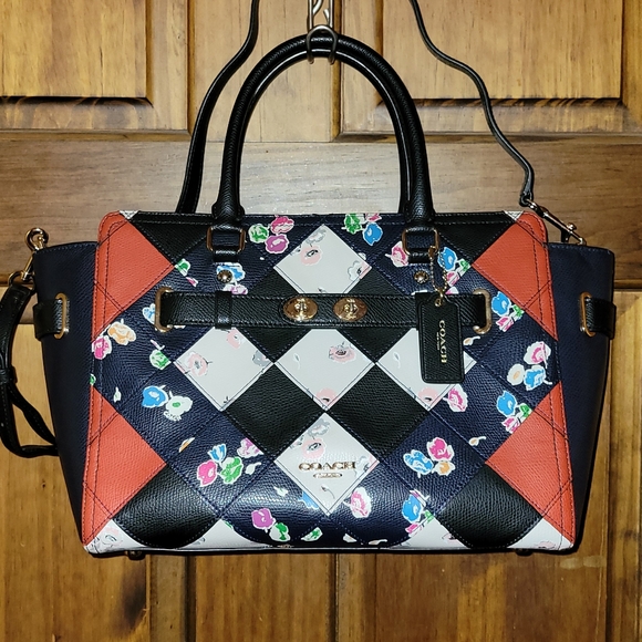 COACH SWAGGER FLORAL PATCHWORK CARRYALL MULTI-COLOR SATCHEL BAG F38210 - Picture 2 of 16